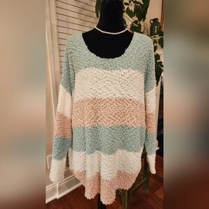 She + Sky Textured Striped Sweater - Blue, White, and Pink